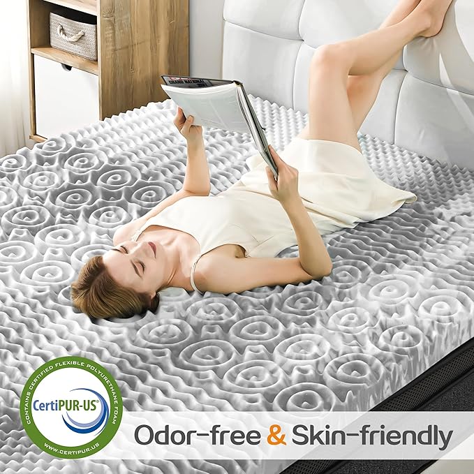 SINWEEK 1.5 Inch Mattress Topper 5-Zone Memory Foam Mattress Topper Pressure Relieve Soft Mattress Pad, CertiPUR-US Certified, Full Size, Gray