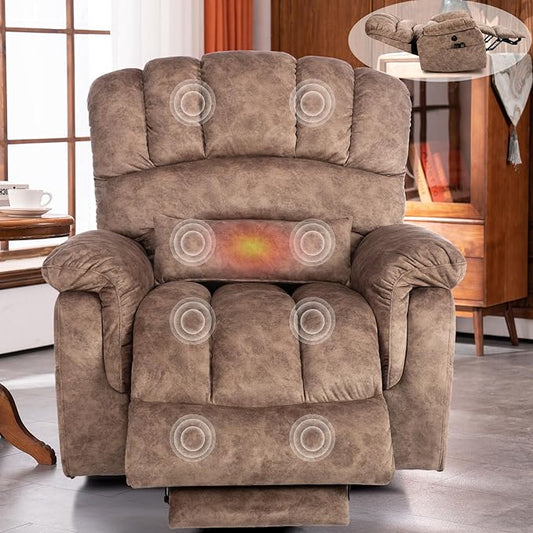 VIVIJASON Tall Man Large Dual Motor Power Lift Recliner Chair with Extended Footrest, Overstuffed Lay Flat Sleeper Electric Recliner W/Heat & Massage, Lumbar Pillow, USB & Type-C Ports, Plush Brown