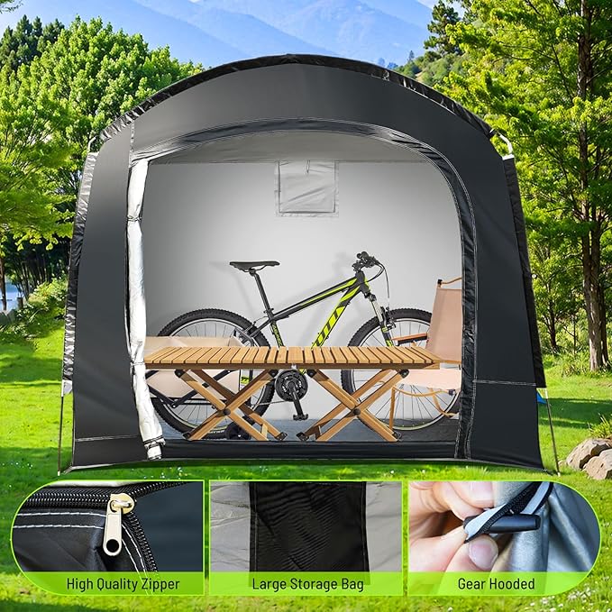 Bike Storage Tent Sheds, Waterproof Storage, 7.22 * 4.92 * 6ft Bicycle Shed Tent, Outdoor Shelter with Carry Bag for Motorcycle, Garden Tool, Outdoor Activities - L