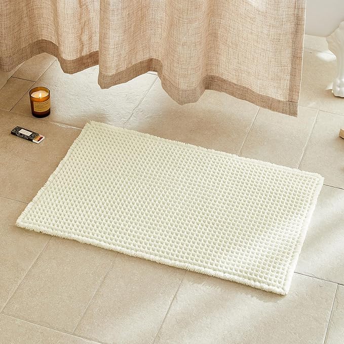 Cream White Bathroom Rugs, Waffle Bath Mat Non Slip Washable Super Absorbent Quick Dry Boho Farmhouse Bathroom Decor, 30"x20" Cream White