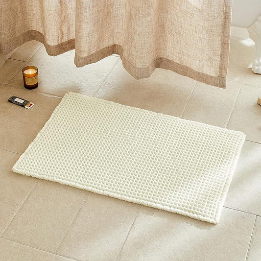 Cream White Bathroom Rugs, Waffle Bath Mat Non Slip Washable Super Absorbent Quick Dry Boho Farmhouse Bathroom Decor, 30"x20" Cream White
