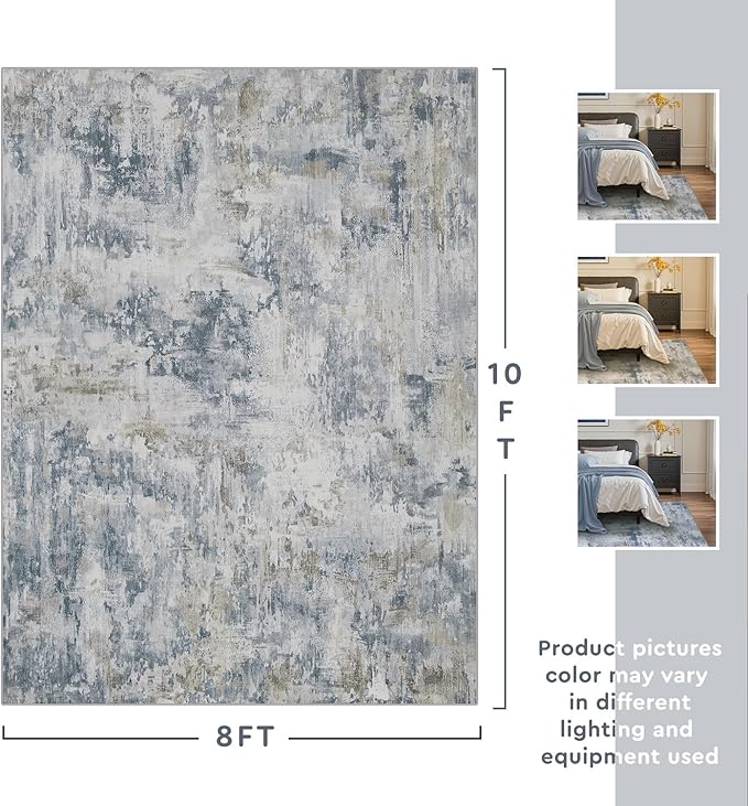 tchdio Area Rug 8x10 Rugs for Living Room- Abstract Soft Living Room Rug-Non Slip Carpet- Washable Rug for Bedroom Dining Room Home Office Modern Rugs Light Grey/Brown/Beige