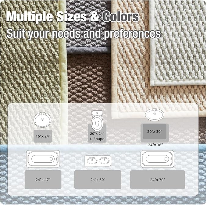 Bathroom Rugs Non Slip Washable, Super Absorbent Thin Bath Mat Quick Dry Low Pile Bathroom Rug, Light Grey 24"x36"