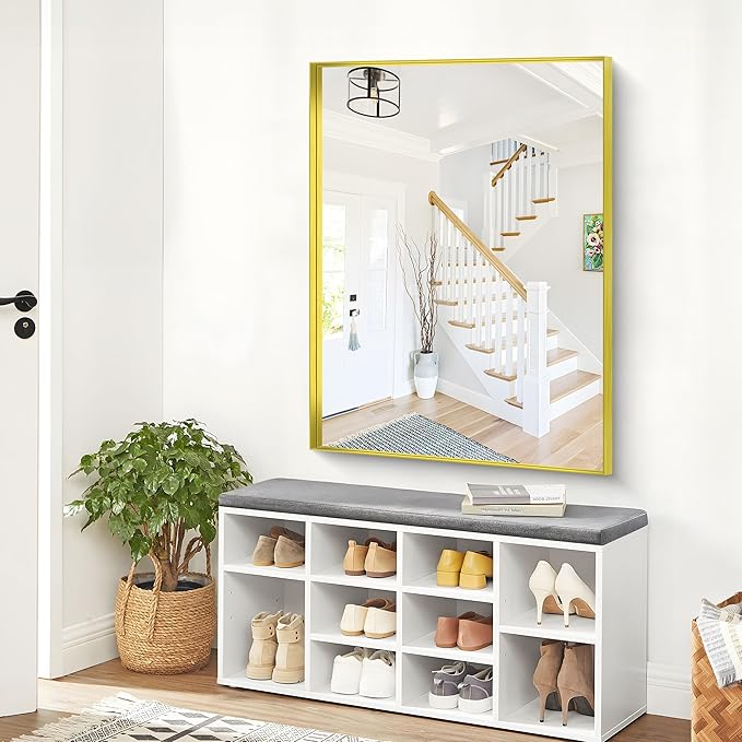 Gold Bathroom Mirror, 36x48 Inch Rectangular Framed Mirror, Large Wall Mounted Bathroom Vanity Mirror Over Sink for Bedroom,Restroom, Living Room, Hangs Vertically or Horizontally
