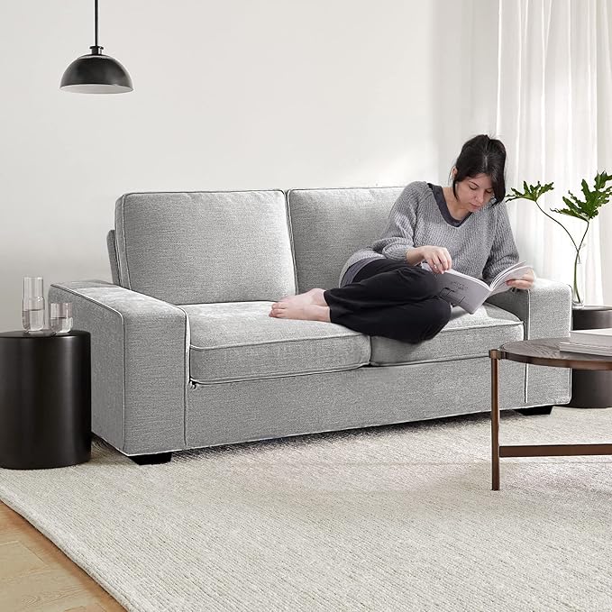 EASELAND 71.25" Loveseat Sofa Couch for Living Room, Chenille Modern Sofa Couch, Deep-Seated Sofa with Solid Wood, Metal and Removable Cover Easy to Install (2 Seats, Grey)