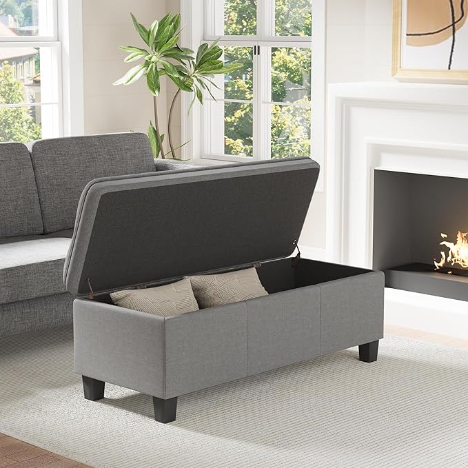 JUMMICO 47 Inches Storage Ottoman with Legs, End of Bed Bench, Foot Rest for Couch, for Living Room, Bedroom, Entryway, 17.3" D x 47.2" W x 18.5" H, Easy Assembly (Light Gray)
