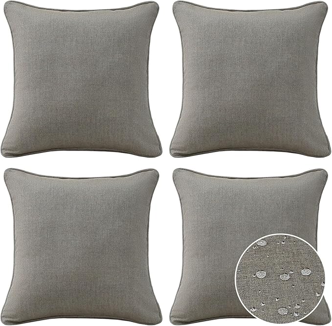 Sunbrella Decorative Outdoor Water Repellent Throw Pillows with Inserts, Set of 4, 16" x16" Pillows for Patio, Backyard, Bed, Couch, and Patio Furniture, Cast Shale