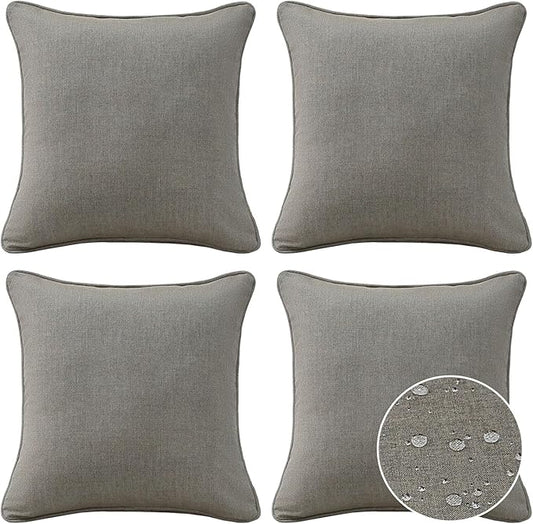 Sunbrella Decorative Outdoor Water Repellent Throw Pillows with Inserts, Set of 4, 16" x16" Pillows for Patio, Backyard, Bed, Couch, and Patio Furniture, Cast Shale