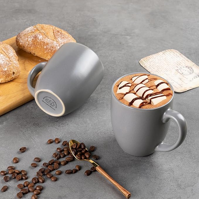 GBHOME 12oz Coffee Mugs Set of 6, Large Ceramic Coffee Mugs for Man, Woman, Dad, Mom, Modern Coffee Mugs Set with handle for Tea/Latte/Cappuccino/Milk/Cocoa. Dishwasher&Microwave Safe,Matte Grey