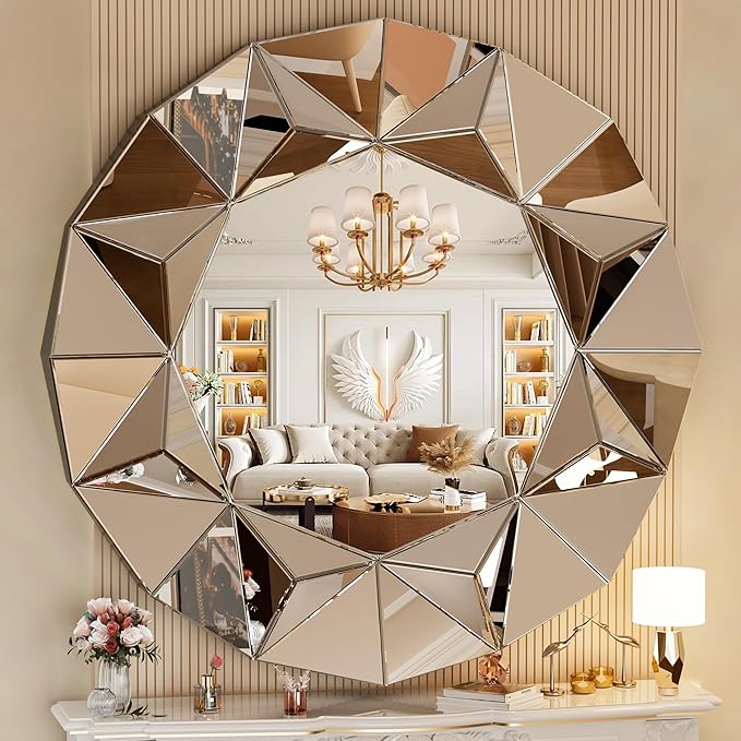 Hasipu Wall Mirrors Decorative, 40" Mirror Wall Decor, Beveled Edge Frameless Wall Mount Round Mirror for Living Room