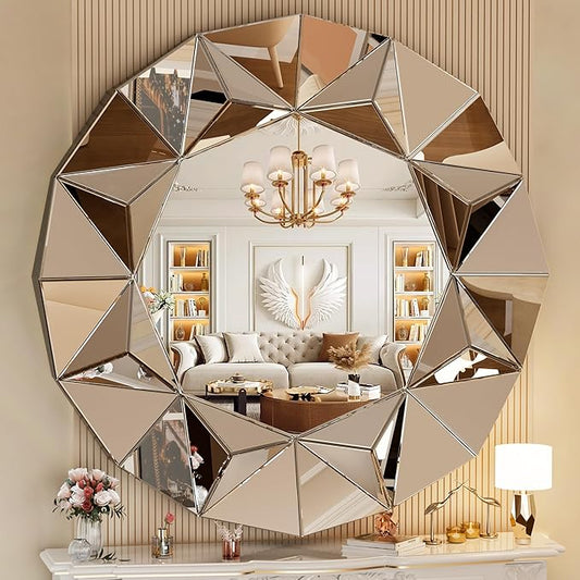Hasipu Wall Mirrors Decorative, 40" Mirror Wall Decor, Beveled Edge Frameless Wall Mount Round Mirror for Living Room