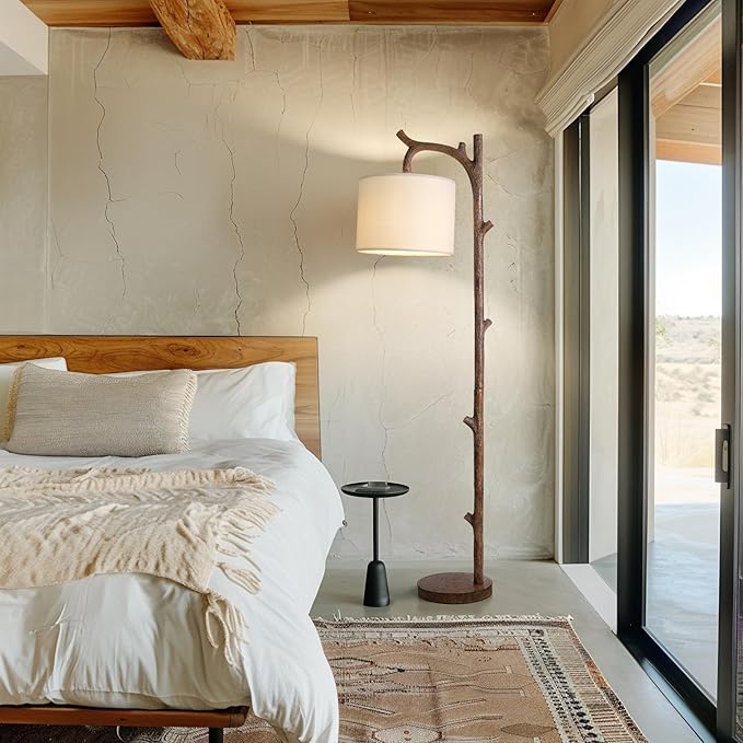 OYEARS Retro Farmhouse Floor Lamp for Living Room Rustic Standing Lamps Tree Trunk Deco Modern Country Vintage Wood Floor Lamp（Brown）