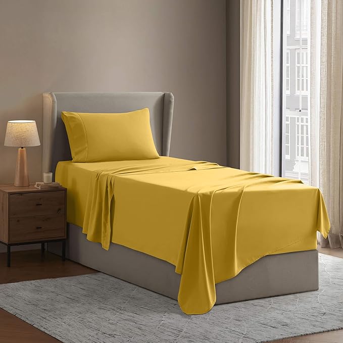 Nestl Twin XL Sheet Set - College Dorm Size - Luxury 1800 Ultra-Soft Microfiber Twin Extra Long Bed Sheets - Deep Pockets - Easy Fit - Extra Soft - 3 Piece Set (Twin XL, Yellow)