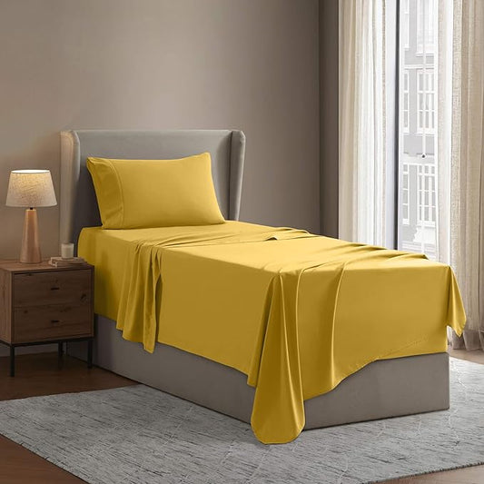 Nestl Twin XL Sheet Set - College Dorm Size - Luxury 1800 Ultra-Soft Microfiber Twin Extra Long Bed Sheets - Deep Pockets - Easy Fit - Extra Soft - 3 Piece Set (Twin XL, Yellow)