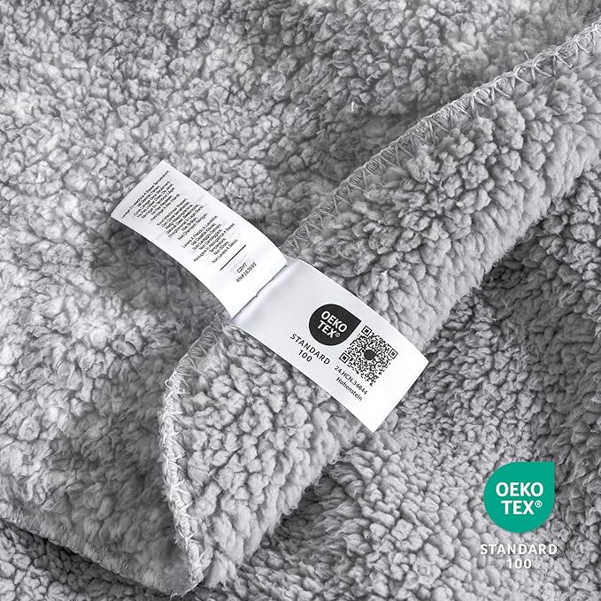 Cozy Bliss Ultra Soft Reversible Double Sherpa Sided Blanket, Fluffy Thick Warm Plush Fuzzy Blanket for Couch, Bed and Gifts (Mottled Grey, 60" x 80")