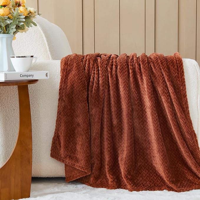 NEWCOSPLAY Super Soft Twin Blanket Coffee Premium Silky Flannel Fleece Leaves Pattern Lightweight Bed Blanket All Season Use (Coffee, Twin(60"x80"))