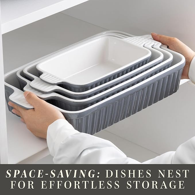 COOK WITH COLOR Casserole Dishes for Oven, Porcelain Baking Dishes, Ceramic Bakeware Sets of 4, Rectangular Pans Handles for Baking Cake Kitchen