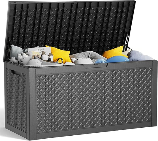 Vixzen 100 Gallon Waterproof Deck Box – Outdoor Storage Organizer for Patio & Garden,Black Pattern