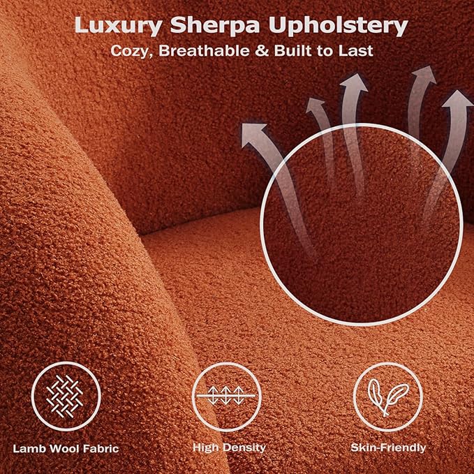 34.6" W Mordern Swivel Accent Chair,Sherpa Round Upholstered Boucle 360° Swivel Armchair for Living Room,Comfy No Assembly Sofa Chair for Bedroom Reading Apartment Lounge(Orange)