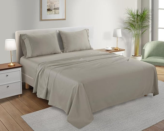 100% Cotton Sheets California King Size Sheets Set, Cal King Sheet Set, 300 Thread Count Sateen Weave Luxury Hotel Sheets, Naturally Cool Long Staple Organic Cotton, No Pilling & Shrink - Silver
