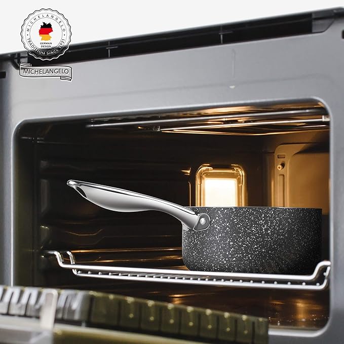 MICHELANGELO Sauce Pan with Lid, 3 Quart Saucepan with Lid Nonstick Small Pot, Granite Sauce Pan with Stainless Steel Handle, 3 Qt Saucepan Induction Compatible