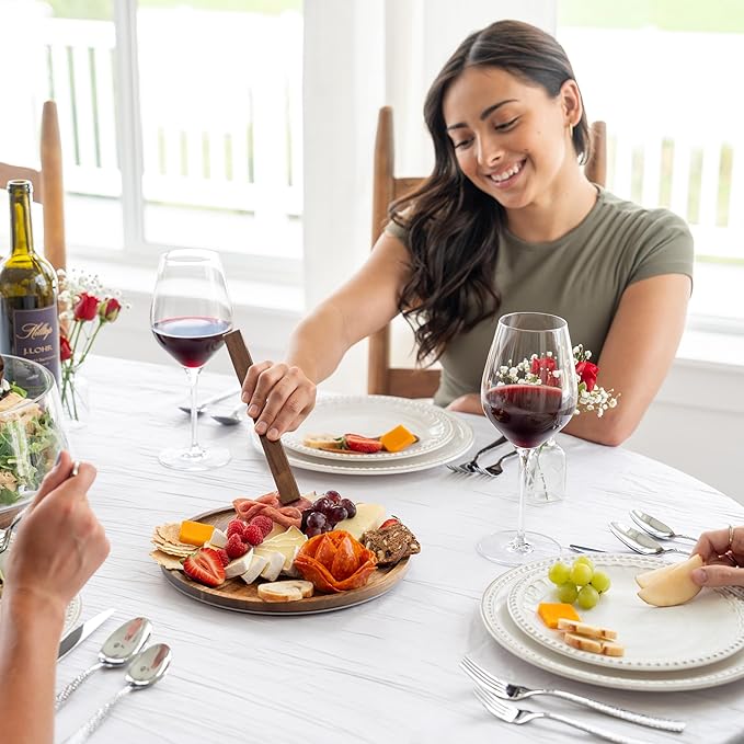 Large Glass Salad Bowl with Lid Set, 5.7 L Decorative Glass Mixing Bowl, Trifle and Serving Bowls with Lids as Cheese Charcuterie Board and Plate, Comes with Wood Serving Utensils