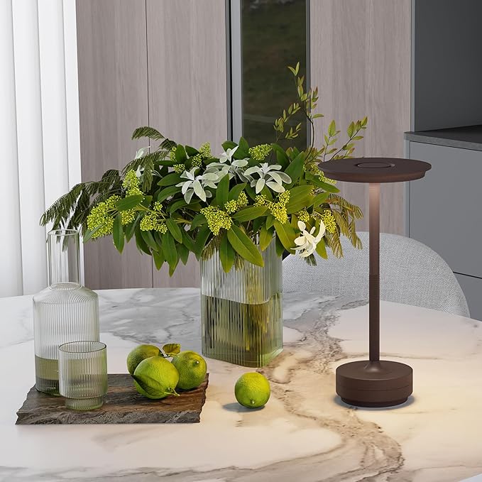 Rechargeable Table Lamps Cordless, Portable 5000mAh Outdoor Table Light, 3 Color Stepless Dimming LED Table Lamp with Memory Function, for Home/Dinner/Patio/Restaurant.(Rust)