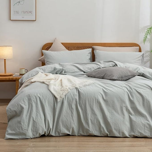 BESTOUCH Duvet Cover Set 100% Washed Cotton Linen Feel Super Soft Comfortable Chic Lightweight 3 PCs Home Bedding Set Solid Northern Droplet Grey Cal King