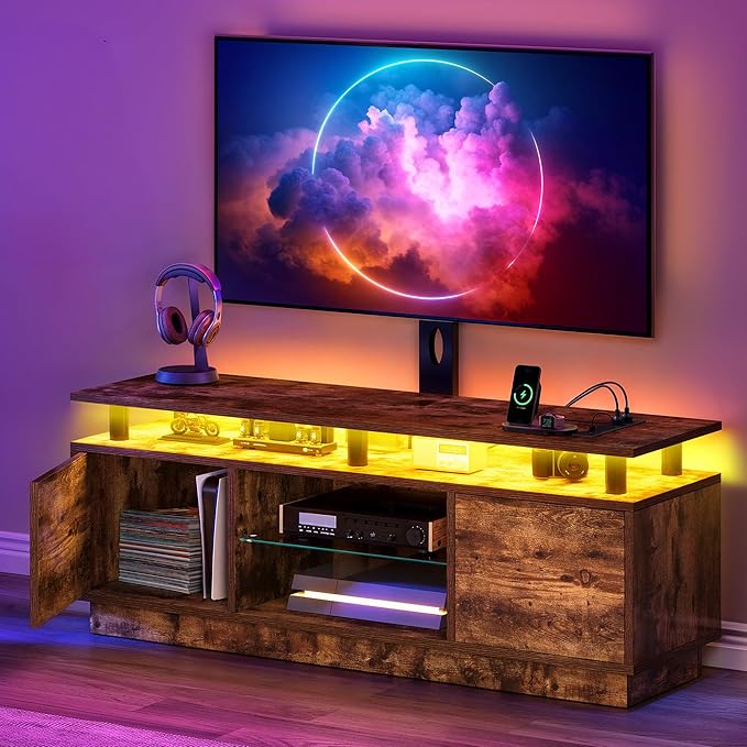 YITAHOME TV Stand with Adjustable Mount & Power Outlet, Entertainment Center with Storage, LED TV Stand for 70/65/60 Inch TVs, TV Cabinet with Storage, Media Console for Living Room, Rustic Brown