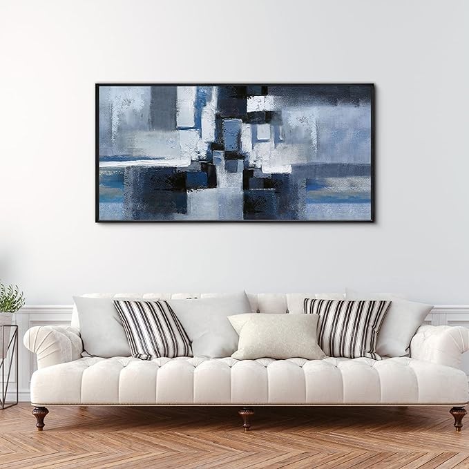 KLAKLA Large Abstracr Wall Art - Blue and Black Canvas Picture for Living Room Office Wall Decor Bedroom Art Framed Artwork Modern Wall Decoration 58x29 Inches