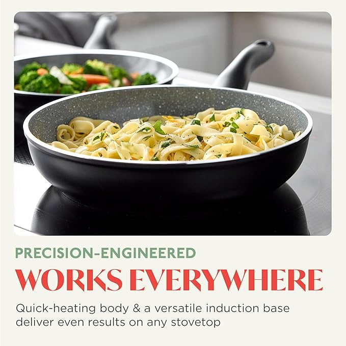 Rigoletto 11” Nonstick Frying Pan Skillet, Made in Italy, Vesuvio Layered Ceramic PFAS-Free Surface, Induction Ready, Dishwasher & Metal Utensil Safe, Granite Finish, Stay-Cool Handle, Black