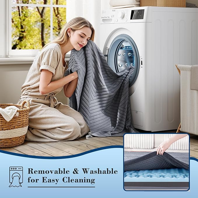 EnHomee Memory Foam Mattress Topper,4 Inch Twin Mattress Topper Pressure Relief with Cooling Gel and Removable & Washable Embossed Cover, CertiPUR-US & Oeko-TEX Certified, Grey, Twin