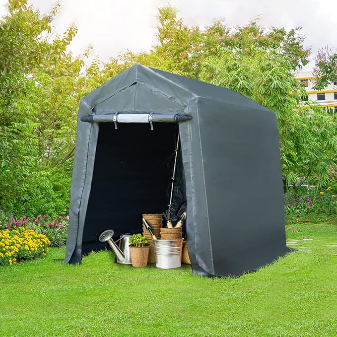 ADVANCE OUTDOOR 6X8 ft Outdoor Portable Storage Shelter Shed with 2 Rolled up Zipper Doors & Vents Carport for Motorcycle Waterproof and UV Resistant Portable Garage Kit Tent, Gray