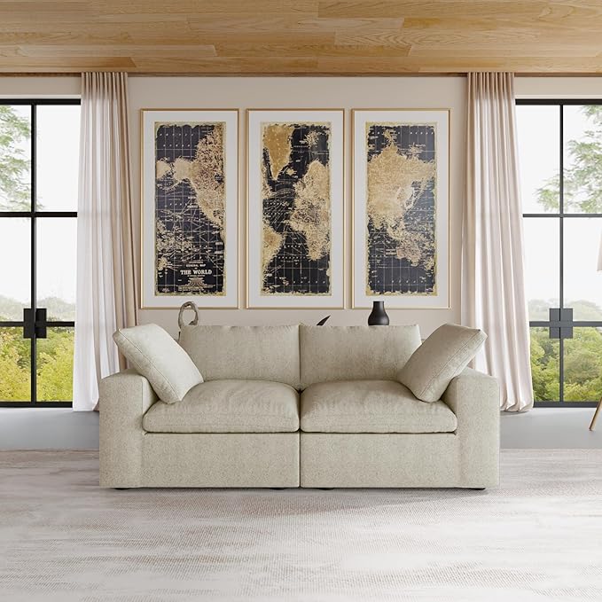 JACH Modular Sectional Cloud Couches for Living Room, Comfy Love Seat Sofas, Thick Cushion, Covers Removable, Modular Sofa, Cloud Couch for Living Room Bedroom Apartment (Khaki)