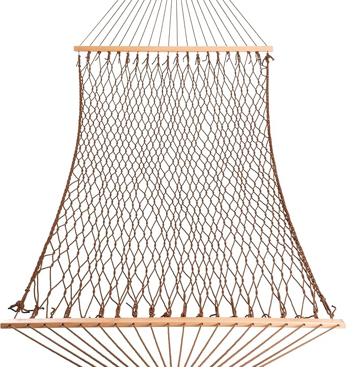 Castaway Living 13 ft. Double Traditional Hand Woven Antique Brown Polyester Rope Hammock – 2-Person, 450 lb Capacity, Free Extension Chains & Tree Hooks, Designed in The USA
