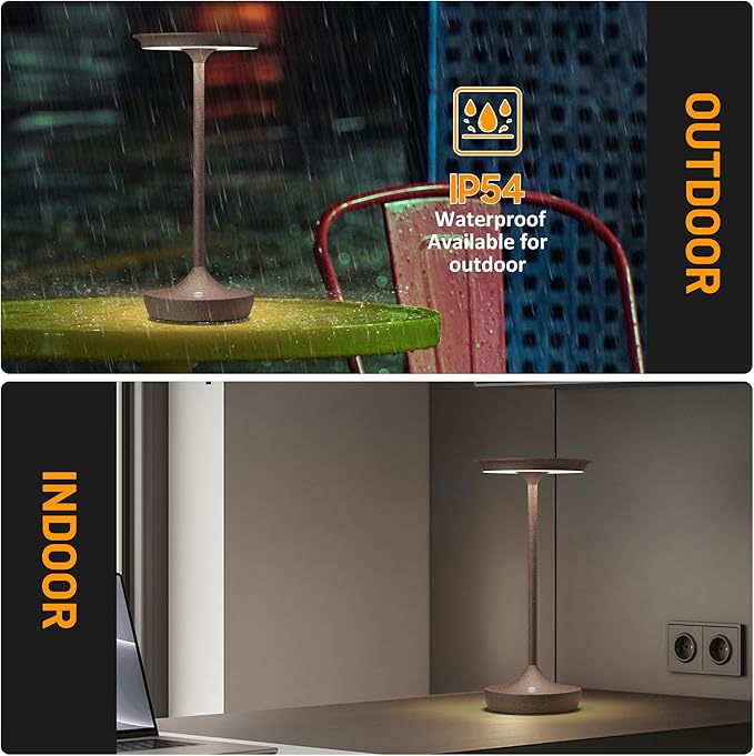 2 Pack Cordless Rechargeable Table Lamps, Portable 6000mAh Battery Desk Lamp Waterproof 3 Color Stepless Dimming LED Table Light with Memory Function for Outdoor/Dinning/Patio/Restaurant (Rust 2Pack)