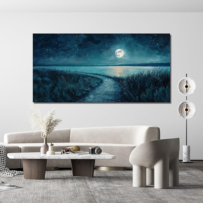 Canvas Wall Art Decor Modern Large Wall Decor For Living Room Blue Botanical Wall Art Blue Coastal Wall Art Artwork for Walls Large Canvas Prints Art Work For Home Office Wall Decor 29" X 58"