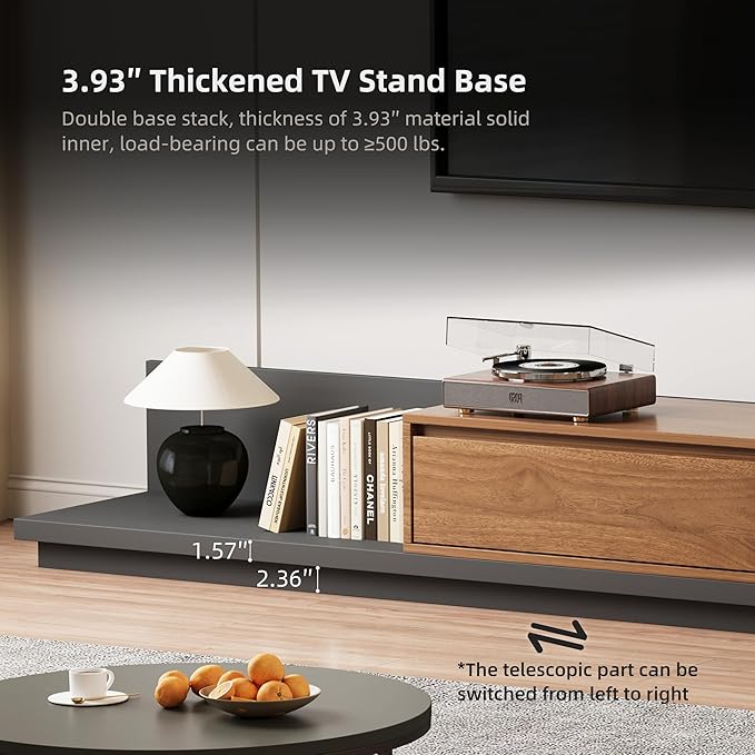 Adjustable TV Stand with 3 Drawers - Mid-Century Modern Extendable Entertainment Center for Living Room or Bedroom(78.7–130"), Stylish Walnut Media Console