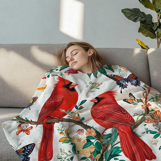Cardinal Blanket Throw, Cardinal Gifts for Women and Men, Lightweight Soft Red Bird Blanket Fleece, Perfect for Living Room, Bedroom Decor, 50x60 Inches