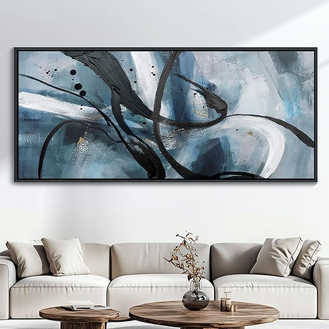 YDYSUNE Abstract Frame Wall Art Black and White graffiti of Modem Minimalist Art Large Canas Wall Art for Living Room Bedroom Decor Framed Pictures Artwork for Walls 70x31