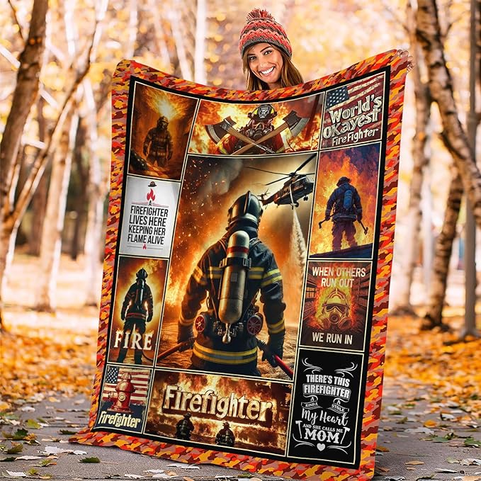 Yibuda Firefighter Blanket Fire Rescue Flannel Plush Throw Blanket Cozy Patriotic Hero Decor Fleece Stuff Blanket Gifts for Lover Girls Boys Kids Adults Women Bed Travel 40"x50"