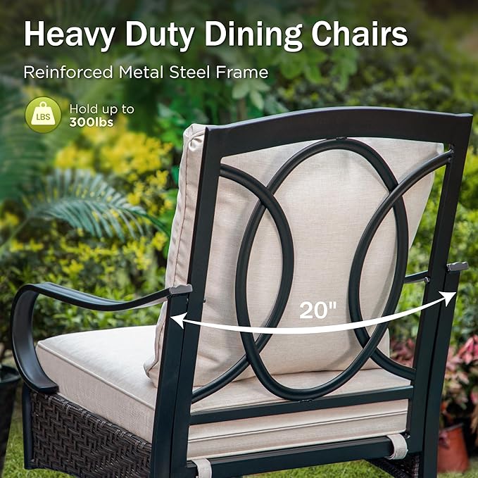 PHI VILLA Patio Swivel Chairs Set of 4, Heavy Duty Outdoor Metal Wicker Dining Chair with Thickened Cushions, Large All Weather Wrought Iron Deck Chair Lawn Furniture Support 300lbs