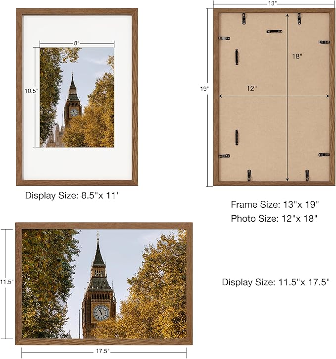 Axeman 12x18 Poster Frame | Solid Oak Wood 12 x 18 Picture Frame With Mat for 8.5x11 | 18''x12'' Wood Frame | Tempered Glass and Hanging Hardware Included Home Wall Decor Hanging Frame | Walnut