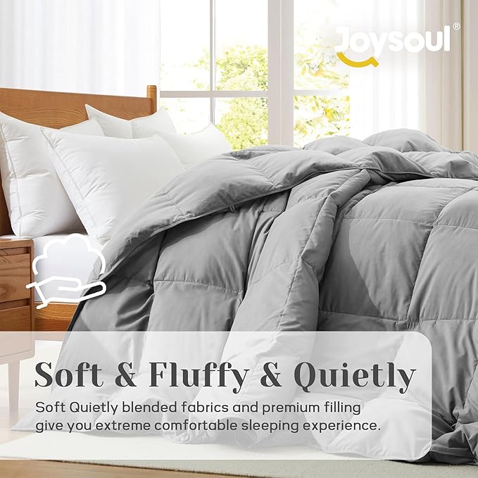 Joysoul Queen Size Down Comforter - All Season Ultra Soft Goose Down & Feather Fiber Fill, Luxury Hotel Dark Gray Duvet Insert with Corner Tabs (88" X 88")
