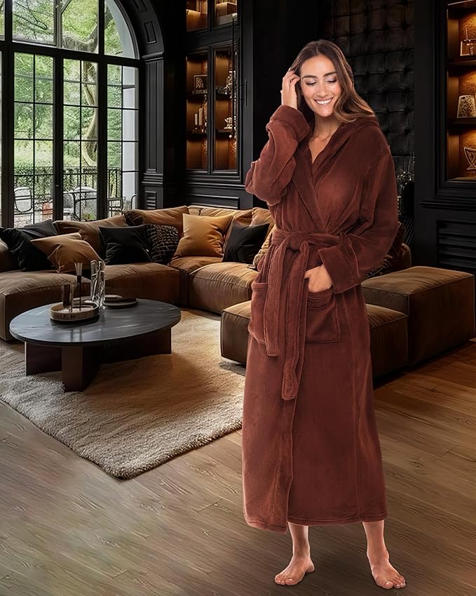 Alexander Del Rossa Womens Robe, Long Plush Bathrobe with Hood, Hooded Robes for Women Plus Size Bath Robe