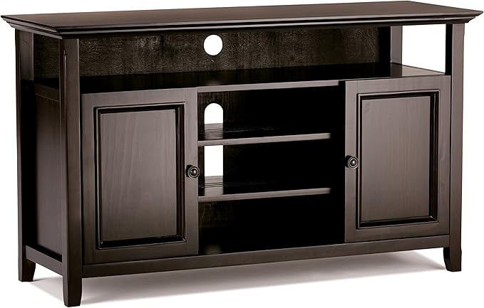 SIMPLIHOME Amherst 54-inch Wide Solid Wood TV Stand in Hickory Brown, Transitional-Style Media Console for Living Room with Adjustable Shelves and Cable Management