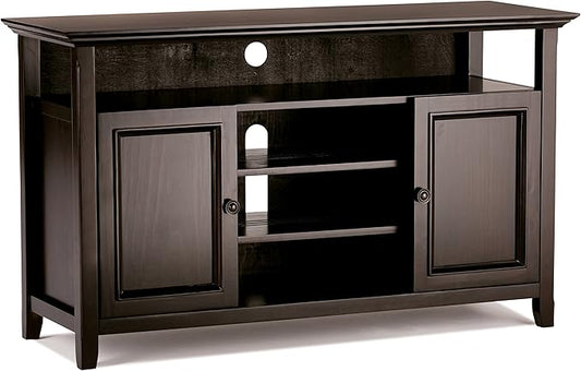 SIMPLIHOME Amherst 54-inch Wide Solid Wood TV Stand in Hickory Brown, Transitional-Style Media Console for Living Room with Adjustable Shelves and Cable Management