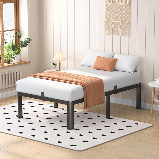 14 Inch Twin Heavy Duty 3500 lbs Bed Frame with Round-Corner Legs & Anti-Squeak Design – Quick Assembly Metal Platform, No Box Spring Needed