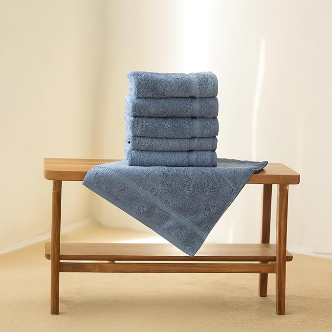 SALBAKOS 100% Turkish Cotton Hand Towel Set of 6 16x30 inch | Heirloom Quality | Hotel & Spa Collection | Ultra Soft, Super Absorbent, Long Lasting Hand Towels | Made in Turkey (Blue, 6 Hand Towels)
