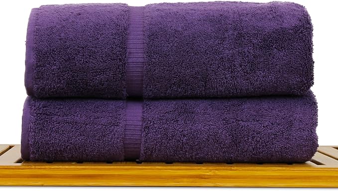 Luxury Hotel & Spa Collection Highly Absorbent, Quick Dry 100% Turkish Cotton 700 GSM, Eco Friendly Towel, for Bathroom Dobby Border Soft Bath Towel Set 27 X 54 (Plum, Bath Towels - Set of 2)